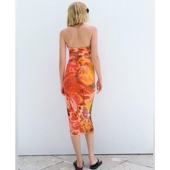 NWT Zara Strapless Printed Tulle Dress Size Medium - Picture 4 of 13